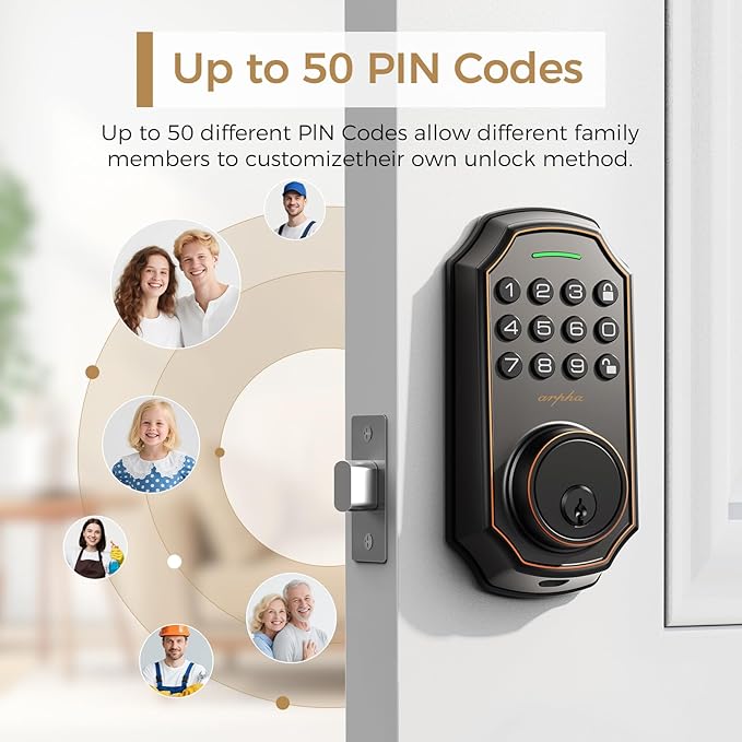 ARPHA D180 Keyless Door Lock with 50/100 Codes, Smart Lock with Anti Peeping Password, Keypad Deadbolt One Touch Locking, Auto Lock, Easy Install.Multiple styles to choose from, APP version&no APP version; With door handle&without door handle
