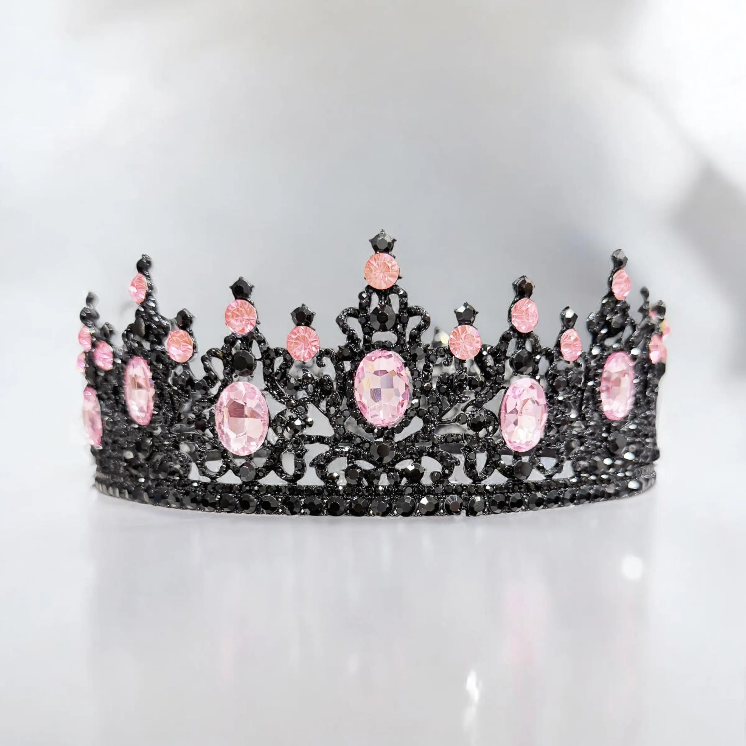 Black King Crown, Pink crystal crown, Gothic crown, Renaissance headpiece, Coronation crown, Regal crown, Medieval headdress