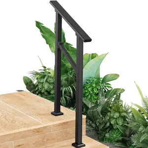 Garvee Outdoor Handrail for Steps, 2 Step Stair Handrail & Indoor Stair Railing Kit, Black Aluminum Railing with Iron Poles for Outdoor Indoor Steps & Porch, Includes Gloves (1 Pack)