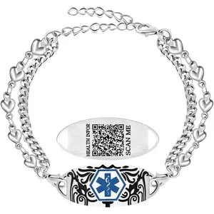 Dynamic QR Code Medical Alert Bracelet for Women Men Scan to Update Medical Info No Medical Info Needed at Checkout Double Layer Stainless Steel Chain Emergency ID Bracelet with Double Lobster Clasp
