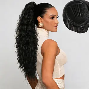 Drawstring Ponytail Extension 30 Inch Long Wavy Curly Clip on Hairpiece Comb Clip in Ponytail Extensions Layered Fluffy Thick Pony Tails Hair Extension Synthetic Hairpieces for Women Daily Party Black