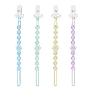 4 Pack Silicone Pacifier Clip Holders – One-Piece Beads, Soft Flexible Clips for Teething Relief, Rust-Free Baby Essentials, Safe for Boys & Girls