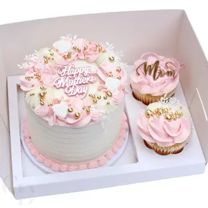 Bento Cake and Cupcakes box for 1; 4-5in cake and 2 cupcakes White box with clear lid