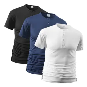 Men's Henry collar half-open button T-shirt, cool, quick-drying and comfortable summer thin top