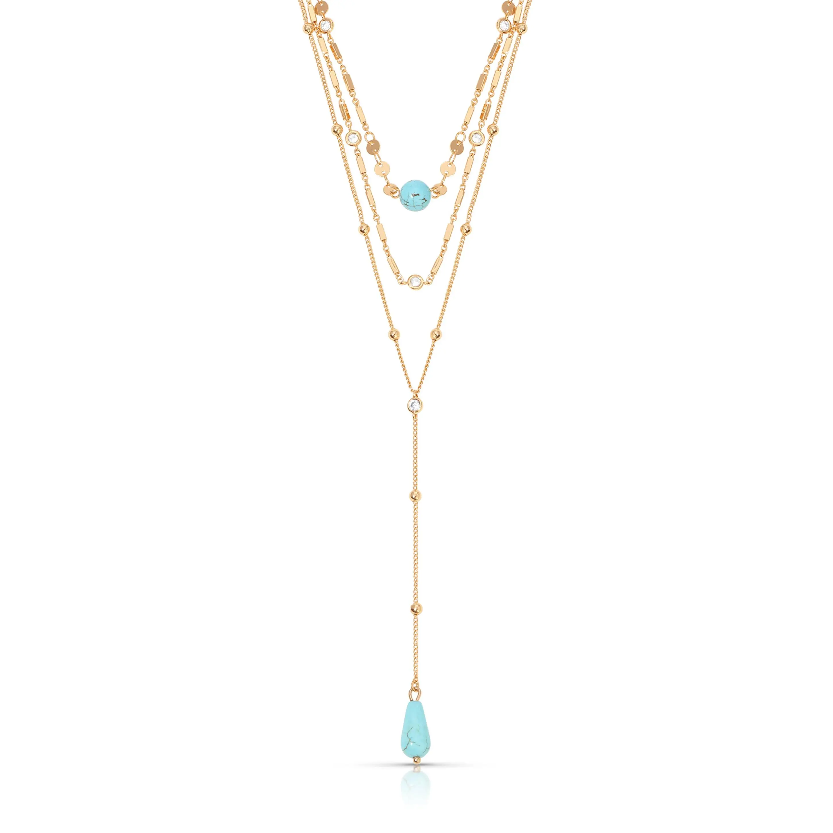 Ettika Forever Falling Turquoise Lariat Necklace 18K Gold Plated Chain with Turquoise Pendant Boho Layered Jewelry Gift for Women