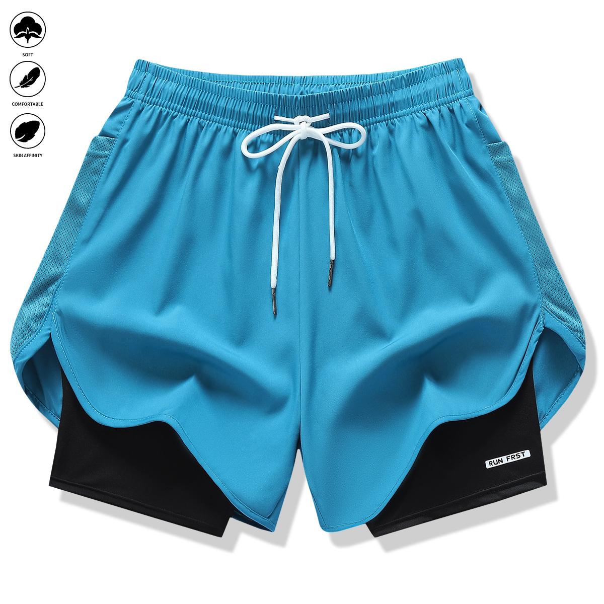 Pack of 4 women’s casual athletic pants, faux two-piece design, solid color, lined, drawstring elastic waistband; suitable for outdoor fitness, running, and casual wear; women’s shorts, summer clothing