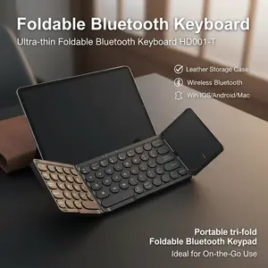 Tri-Fold Bluetooth Touch Keyboard | Quiet + Leather Storage Bag + Stand | Works with Phones/Laptops/Tablets/iPads Travel Gadgets