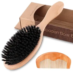 Boar Bristle Hair Brush for Women Men Kid, Soft Natural Bristles Brush for Thin and Fine Hair, Restore Shine and Texture, Set includes Bamboo comb and 3 hair ties, Valentine’s Day Gift
