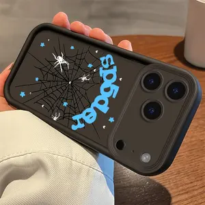 Stylish Dark Blue Spider Web Liquid Silicone Soft Phone Case, Heavy-Duty Shockproof Protective Cover for iPhone X 11 12 13 14 15 16 17 Pro Max Plus Air