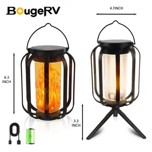BougeRV 9-inch Solar Lantern Outdoor Light with Base Waterproof Flickering Flame Effect for Patio Garden Room Decoration 6.3x4.7x3.3 inches Energy Efficient Monocrystalline Silicon Panels 8-12 Hours Operation Time