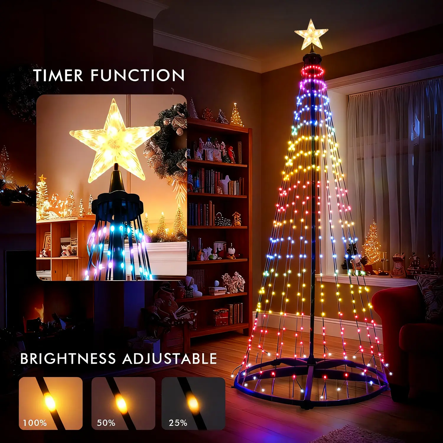 Hoodink Smart Christmas Tree Lights, Treeless with Remote and APP Control, RGB Color-Changing Light String with 400 LEDs, 11 Modes, Timer, Music Sync, Suitable for Christmas Decorations and Holiday Party Decorations