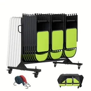 Office Utility Cart, Folding Table And Chair Cart, Folding Chair Strorage Rack With Cover, Height Adjust, PVC Lock Wheels, 400 LBS Capacity For 42 Chair, Heavy Duty Metal Chair Rack. refectory  table prep  table laptop  desk  bed bathroom  organizer