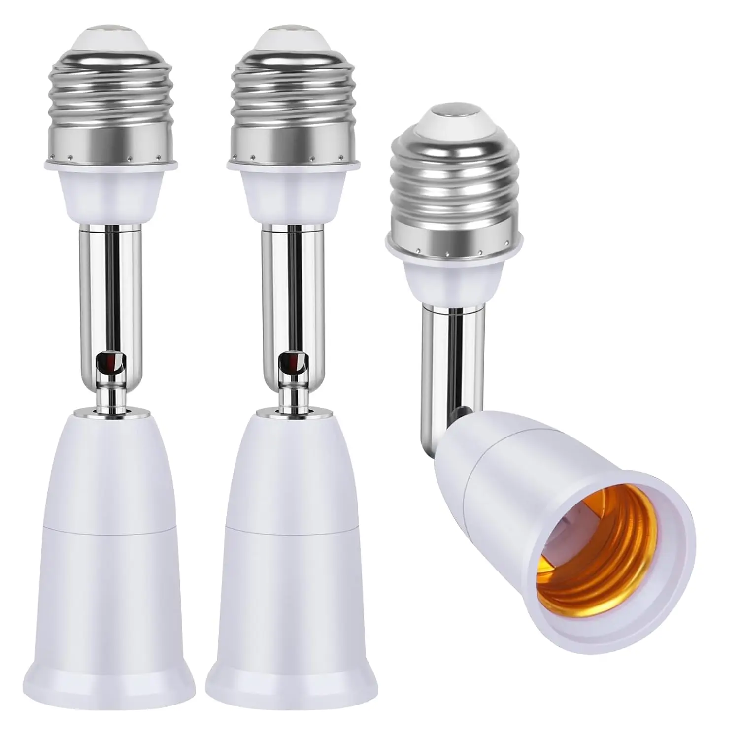 3 Pack Light Socket Extender, E26/E27 4.5 Inch Light Socket Extension, Vertical 180°Horizontal 350° Adjustable Medium Screw Base Light Bulb Extension Socket