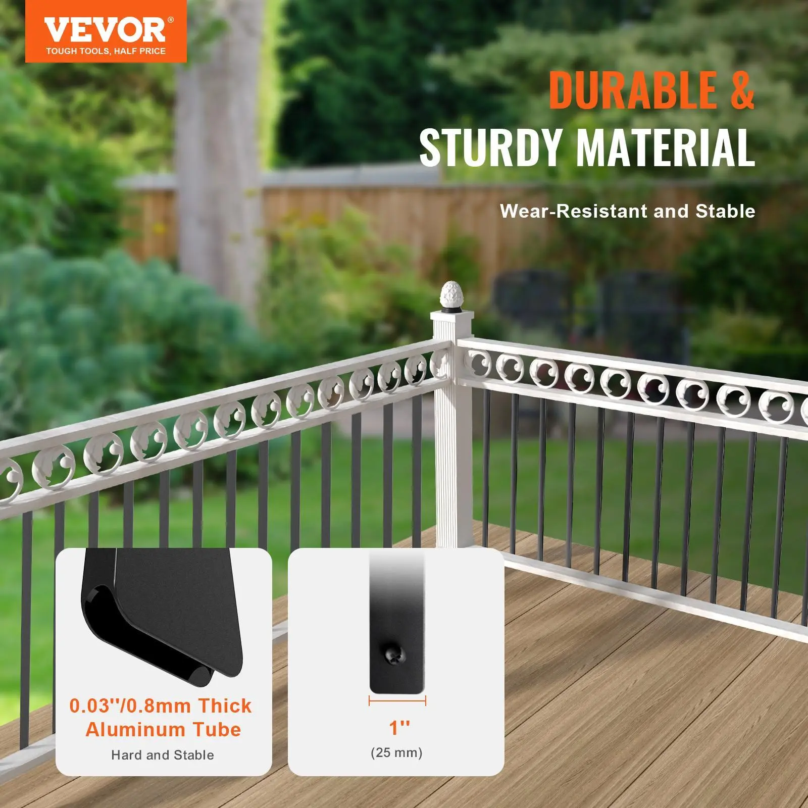 【SummerFinds】VEVOR Staircase Metal Balusters,  , 29.5'' x 1'' Flat Aluminum Alloy Decorative Banister Spindles, 51 Pack Deck Baluster with Screws, Classic Hollow Deck Railing Satin Black Powder Coated for Porch