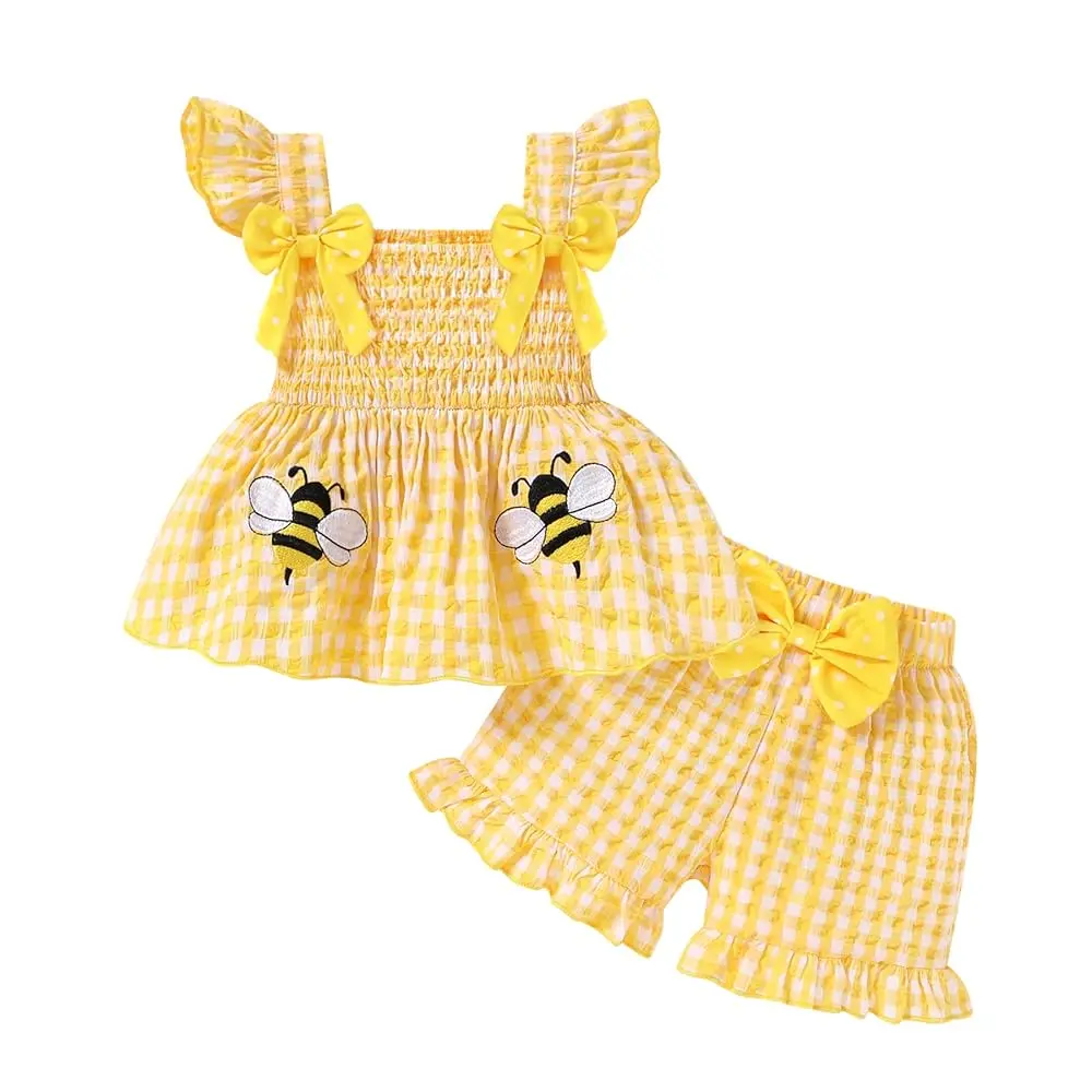 Toddler Girl Clothes Baby Girls Ruffle Sleeveless Bowknot Dress Tops Shorts Set Cute Summer Kids Outfits, Baby Clothing, 12-18 Months Gift Set Essentials Set,Back to School Sale 2026,back to school shopping