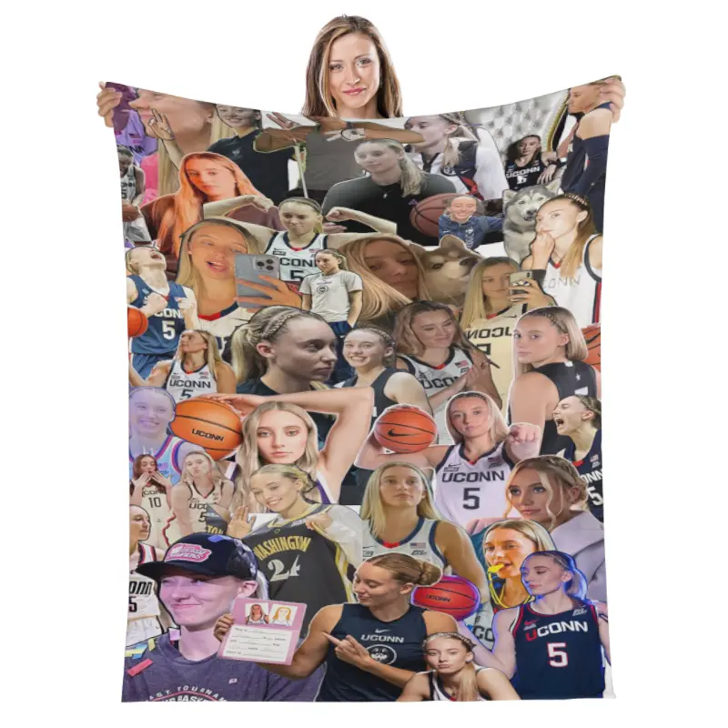 Paige Bueckers Inspired Basketball Graphic Character Blanket - Thick Warm Flannel, Vibrant Mixed Colors, All-Season Cozy, Personalized, Art Graphic, College-Themed Character Art Throw Blanket