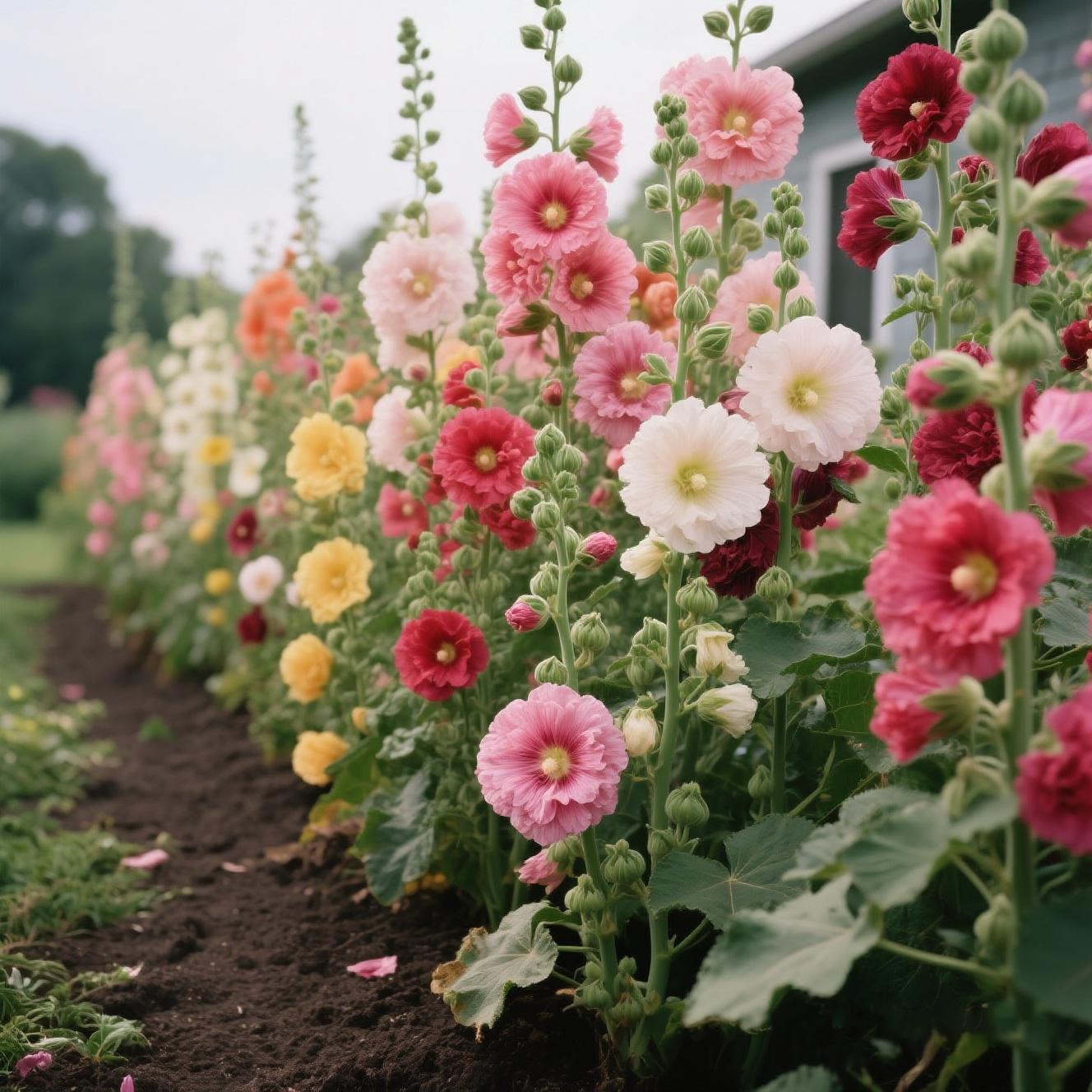 【PetalPit】Promise: Germinate or Refund]500PCS+ Hollyhock Seeds – Colorful Tall Blooms, Heirloom & Non-GMO, Perfect for Fences, Borders & Cottage Gardens