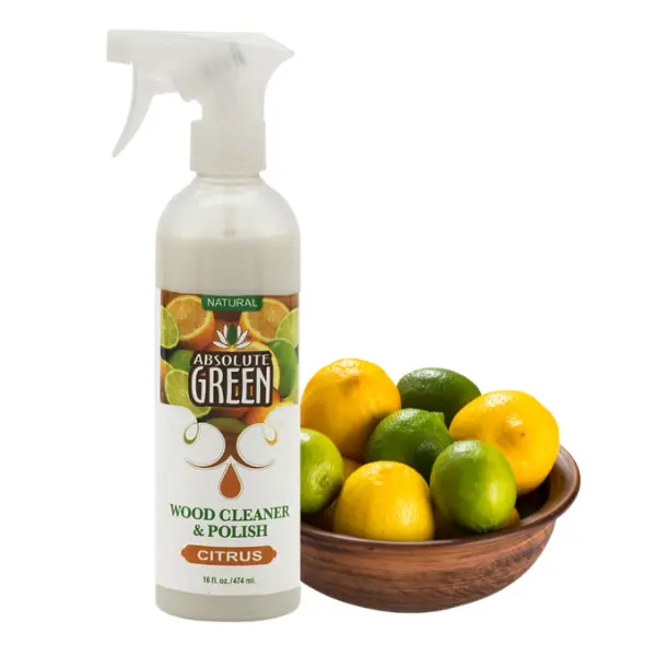Citrus Wood Cleaner and Polish w Microfiber Cloth, Non-Toxic, Wood Furniture, Mouldings, Carvings, Natural Citrus Scent, 16 oz