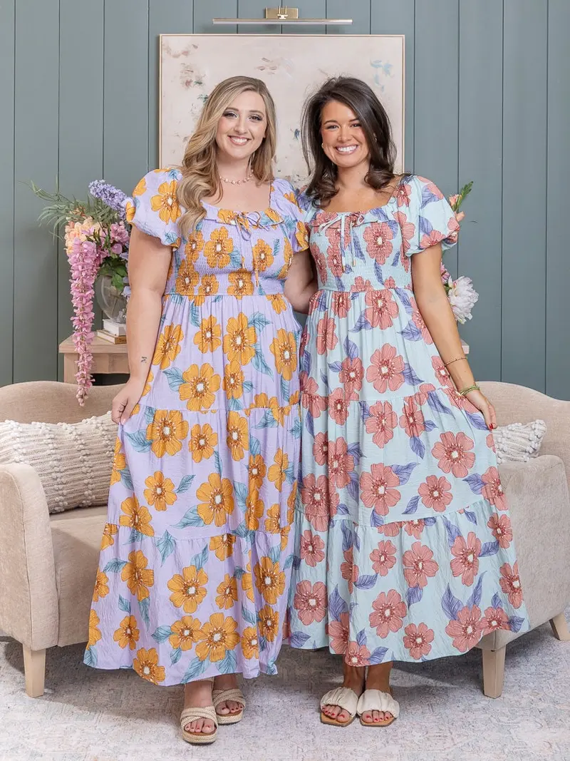 yellow floral printed dropped waist midaxi dress - TikTok Shop
