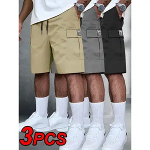 A men's casual work pants with a regular fit, multiple pockets, lightweight polyester fiber at the mid waist, suitable for summer training and outdoor use, casual sports shorts