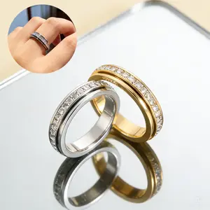 Anxiety Rings for Women and men Titanium Steel Sparkling Spinner Fidget Band Rings for Ladies Relieving Anxiety Wedding Promise Lucky Rings for Daily Wear Comfort Fit Size 5 to 12 Valentine’s Day gift