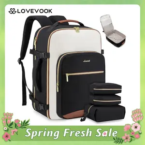 LOVEVOOK Colorblock Carry-On Travel Backpack with 3 Packing Cubes and Laptop Compartment - Personal Item, TSA-Friendly, Airline Approved Travel Bag for Hiking, Overnight, Weekend,SpringStatements
