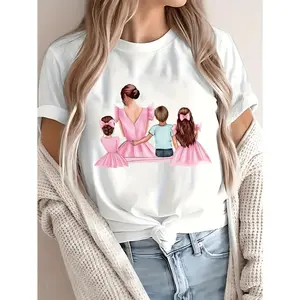 Mom of Three Children Family Love TShirt Motherhood Blessed Mama Shirt Cute Kids Gift for Mom Mothers Day Present Womens Family Portrait Graphic Tee