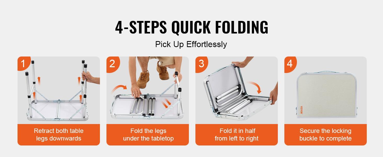 【FathersDayGift】VEVOR Folding Camping Table, Adjustable Height Outdoor Portable Side Tables, Lightweight Fold Up Table, Aluminum & MDF Ultra Compact Work Table, For Cooking, Beach, Picnic, Travel, 24x16 inch, Silver