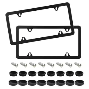 Joytutus 2Pcs 4 Hole Front Rear Carbon Fiber License Plate Frame Black Carbon Pattern Plastic Car Tag Holder with Screw for Vehicle Protector