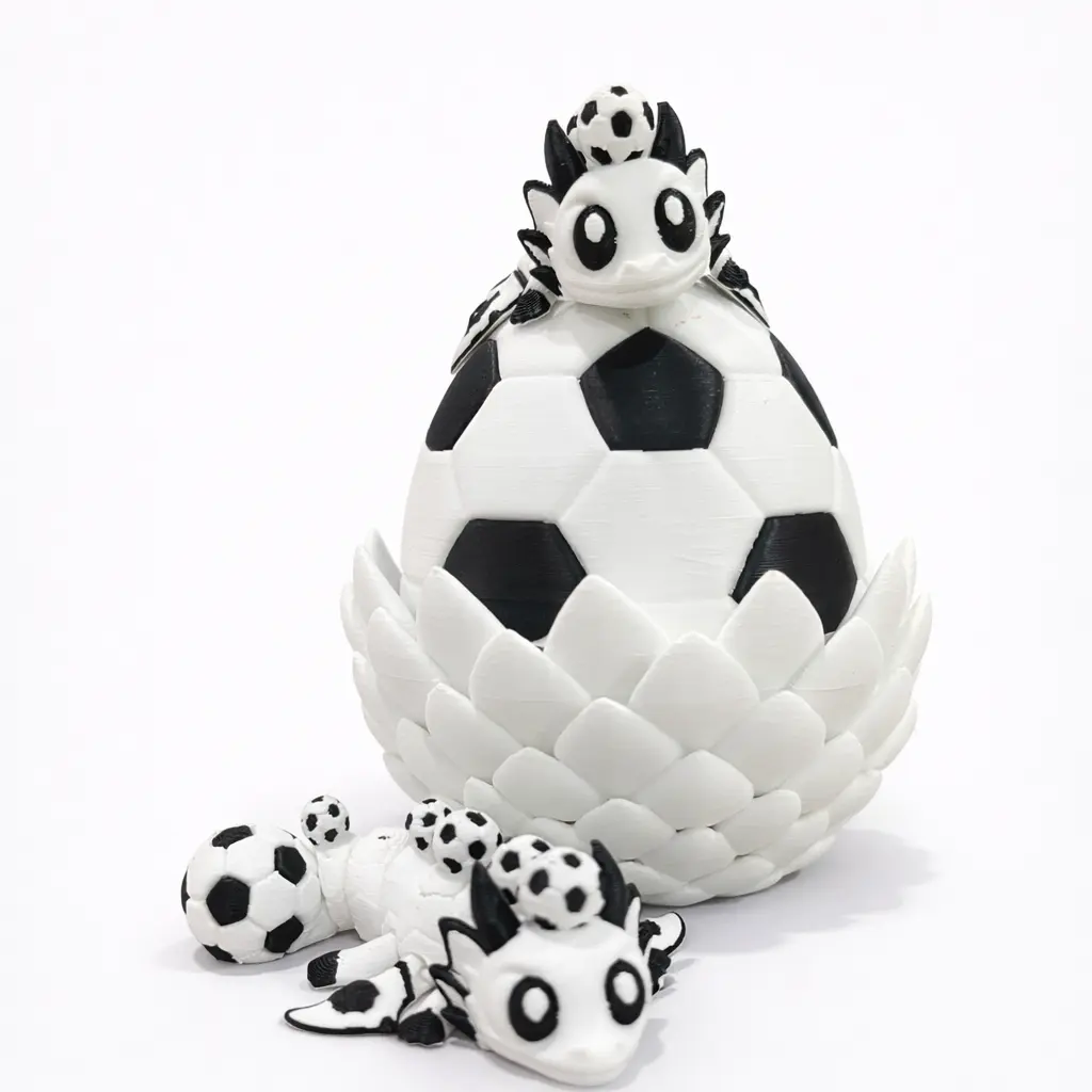 Dragon Egg Soccer Decor – 3D Printed Dragon Figurine, Fantasy Desk & Shelf Display, Gift for Soccer Fans