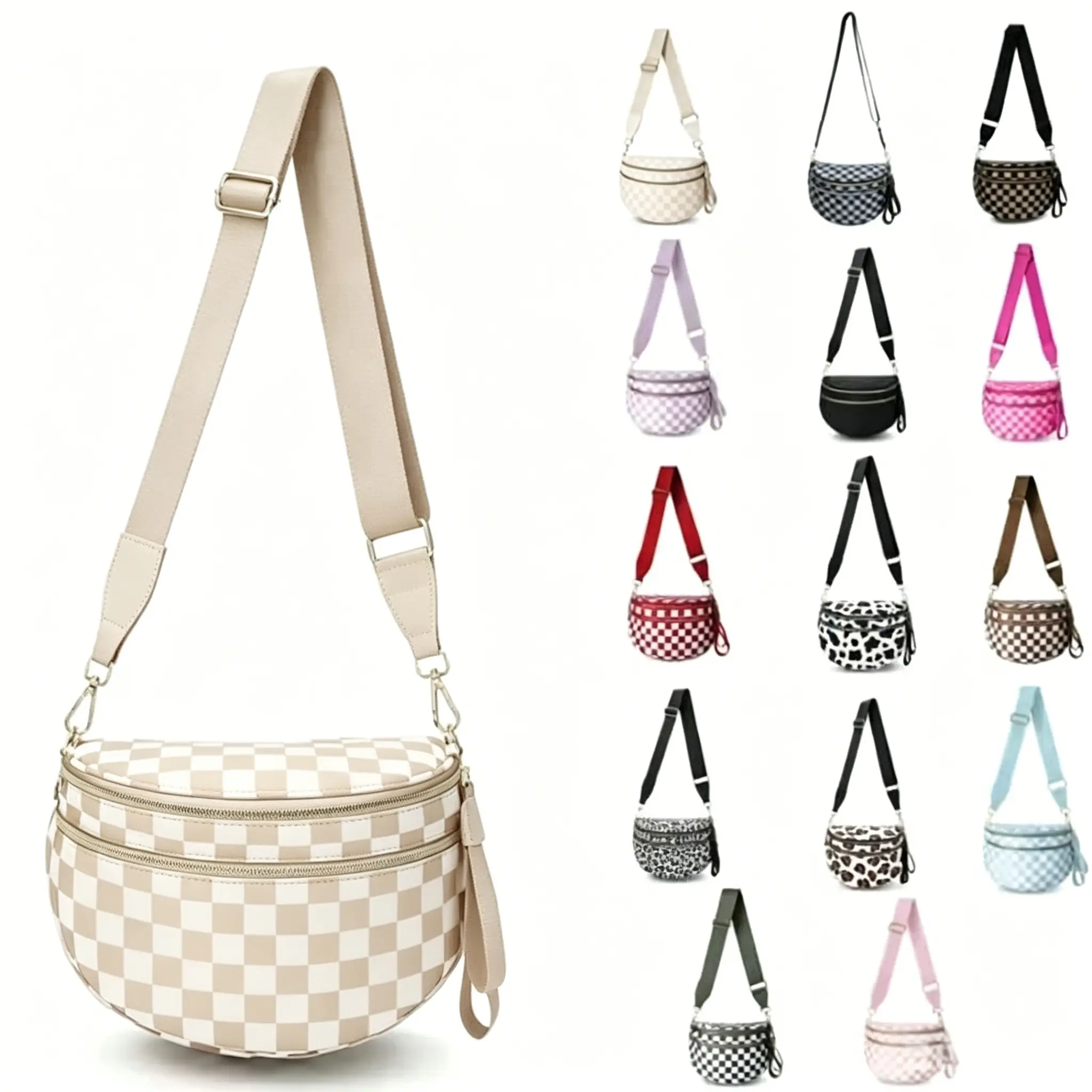2026 New Women Checkered Nylon Fanny Pack | Y2K Trendy Crossbody Belt Bag | Adjustable Strap Sling Purse | Large Capacity Lightweight Waist Pouch | Casual Hands-Free Bum Bag for Street Style, Daily Errands, Summer Vacation & Outdoor Fes,cospla,jean,,tote,