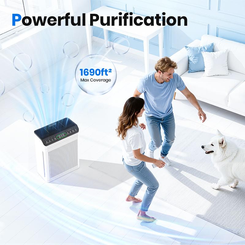 MORENTO 066  Air Purifier for Large Space, up to 1,690 ft², PM2.5 display, Pet mode, Aromatherapy, and HEPA filter—Effectively removes smoke, Pollen, and Pet dander, with real-time air quality monitoring.