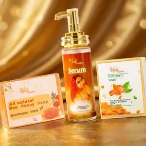 fayahut Golden Glow Repair Skin Care Set - Luxury Daily Bee-Infused Honey Soap, Turmeric Soap, Nourishing Hydrating Radiant Face Serum