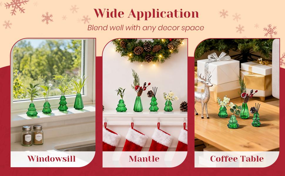 Glass Christmas Tree Propagation Stations: 4 PCS Propagation Vases for Plant Hydroponic Cutting Flowers - Green Planter Pot for Home Holiday Decor Gifts