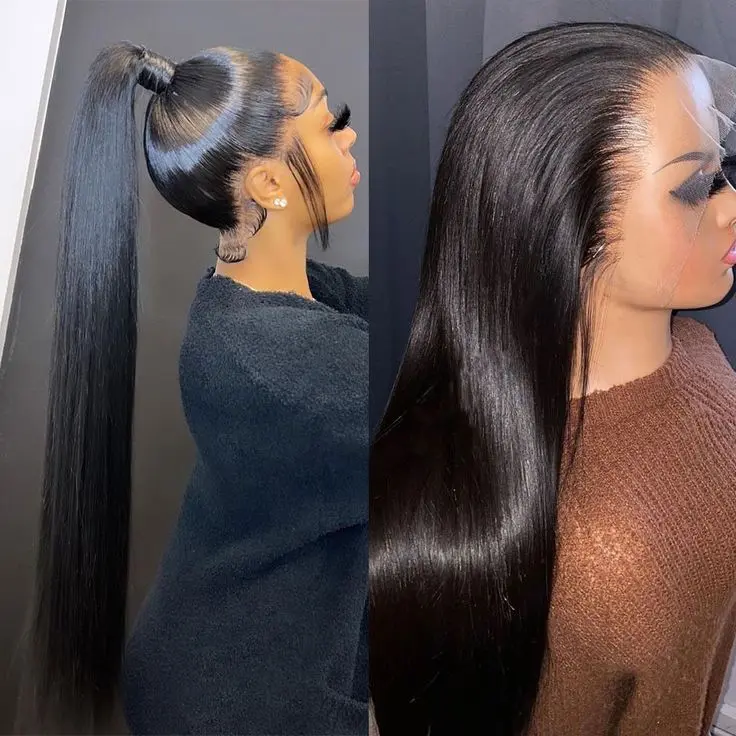 Smooth Straight 13X4 13X6 HD Transparent Lace Front Wig Human Hair 36 38In 360 Full Lace Frontal Human Hair Wigs For Women Brazilian Remy Real Human Hair PrePlucked Natural Hairline
