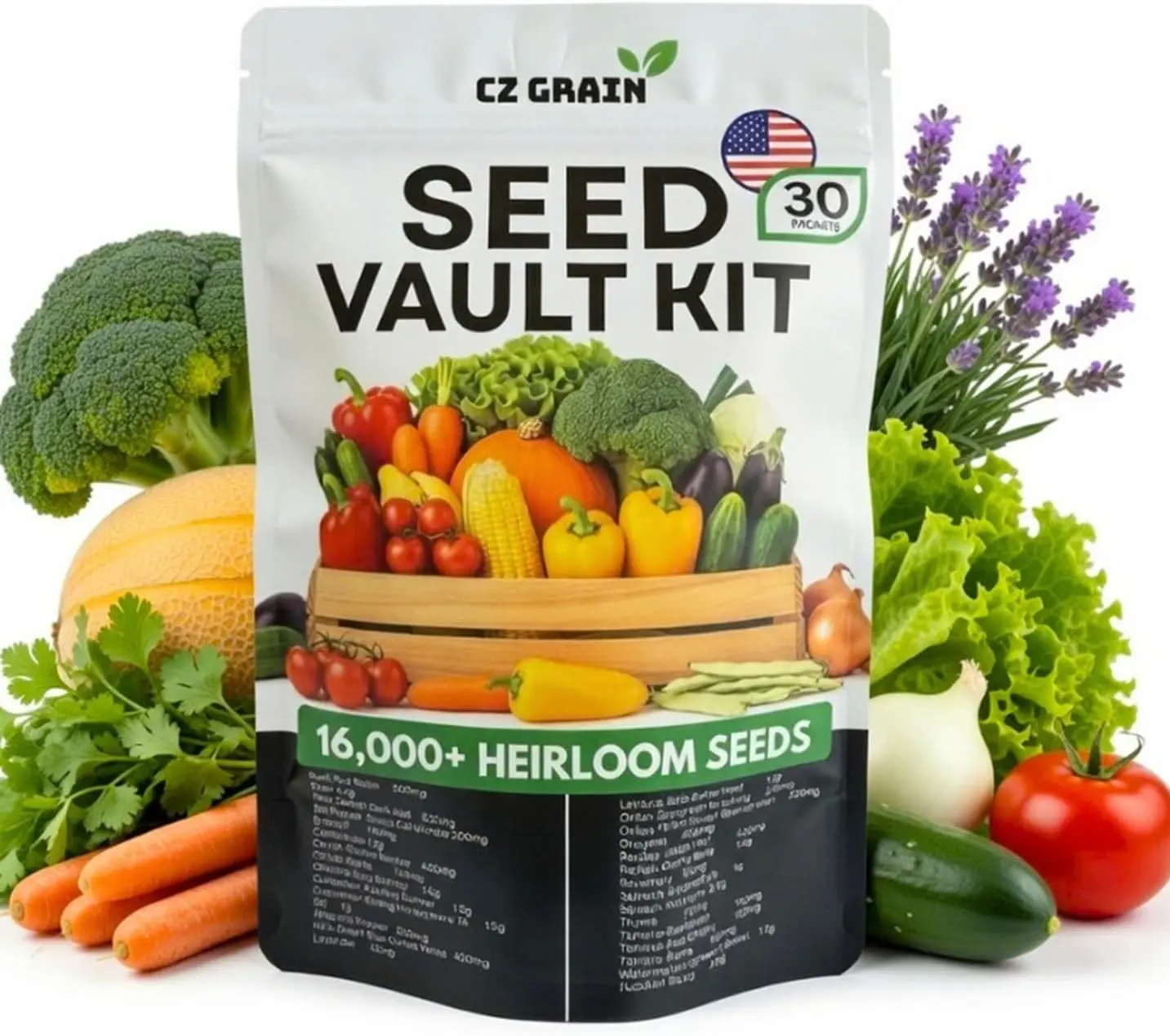 Heirloom Vegetable & Herb Seed Vault Kit - 30 High-Quality Seed Packets (16,000+ Non-GMO, Strong Germination) - Survival Gardening Starter Set with 30 Plant Markers, Easy Organization, Tomatoes Included - Ideal for Garden Lovers