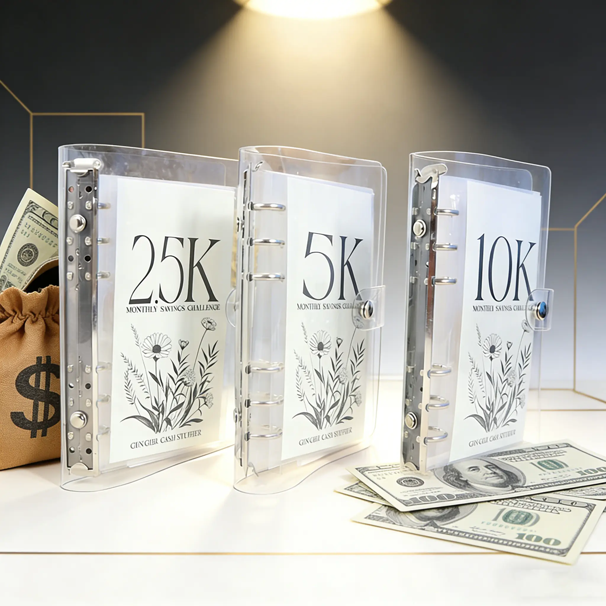 A6 12-Month Money Saving Binder ,10K / 5K / 2.5K Savings Challenge ,Cash Envelope Budget Planner for Home & Office