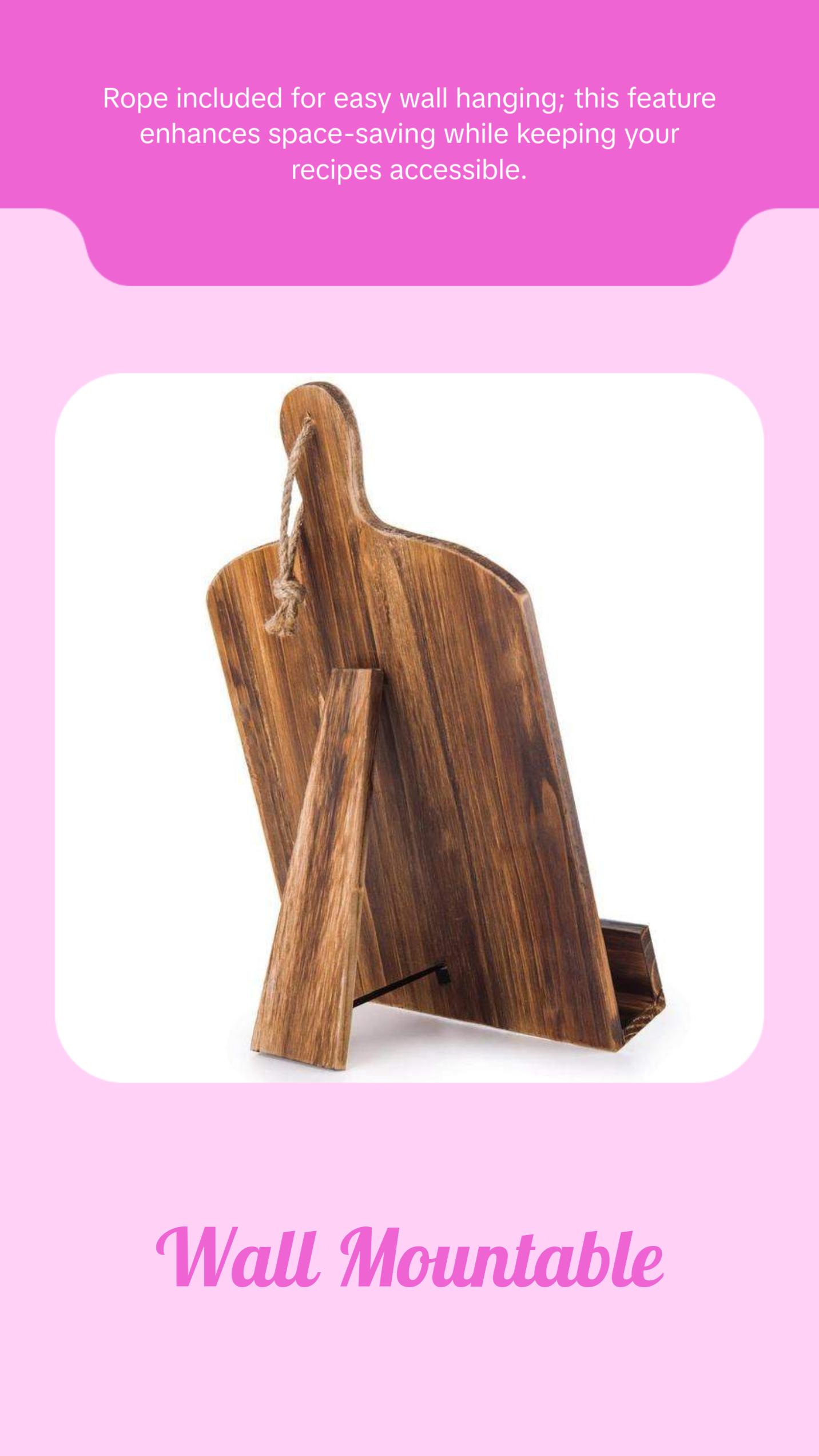 Cutting Board Style Wood Recipe Cookbook Holder, Brown
