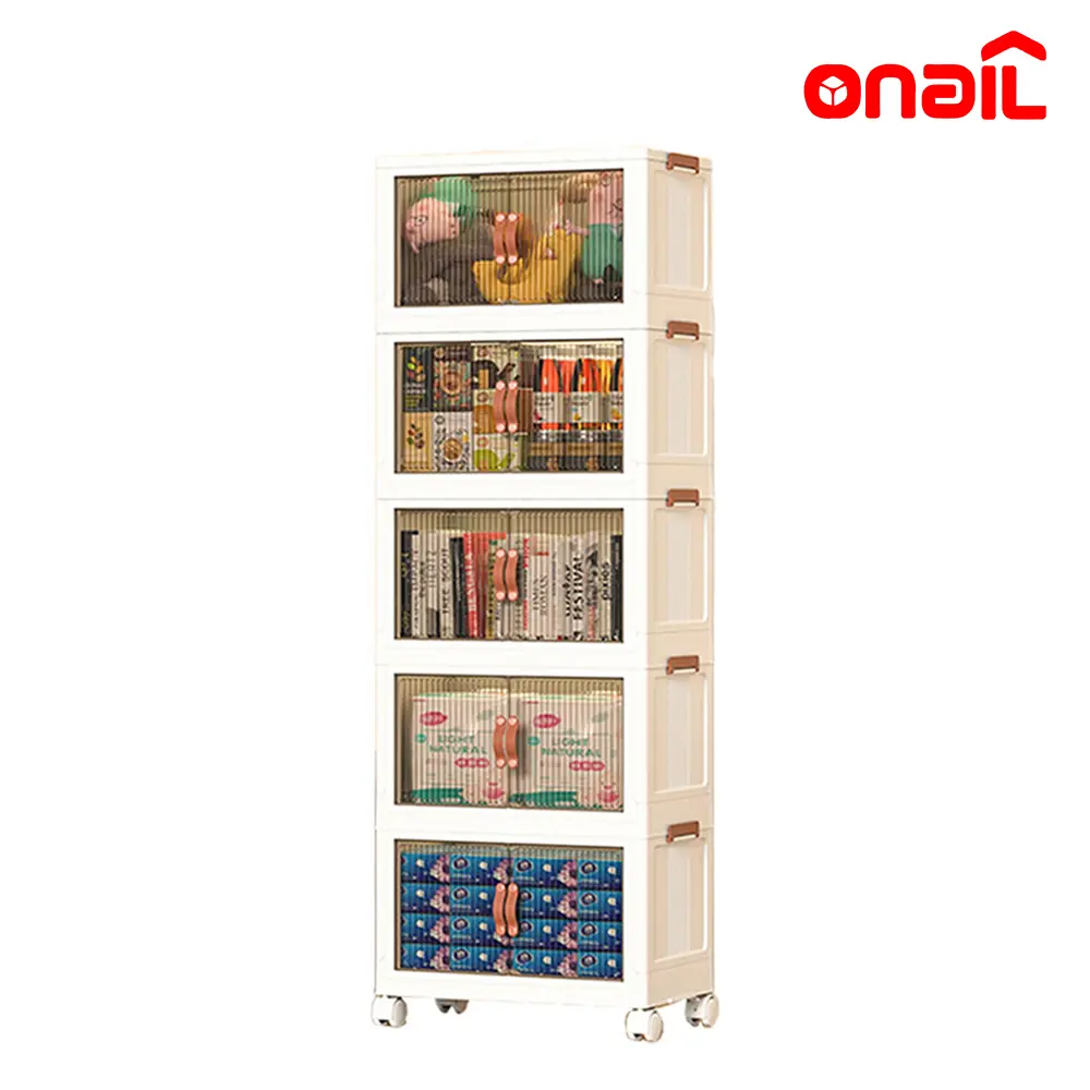 ONAIL 40/64/128QT Foldable Storage Box with Lid,  1-5 layers Holders with Wheels for Kitchen Bedroom Bathroom Warehouse Kitchen Home Storage Stackable Organizer