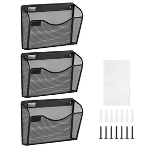 VEVOR File Wall Rack,  , Three-Piece 1 Pocket Mesh Wall File Holder, Wall Mounted Magazine Mail Paper & Document Storage Folder, Metal Wall File Organizer with Nametag Label, for Office Home & School