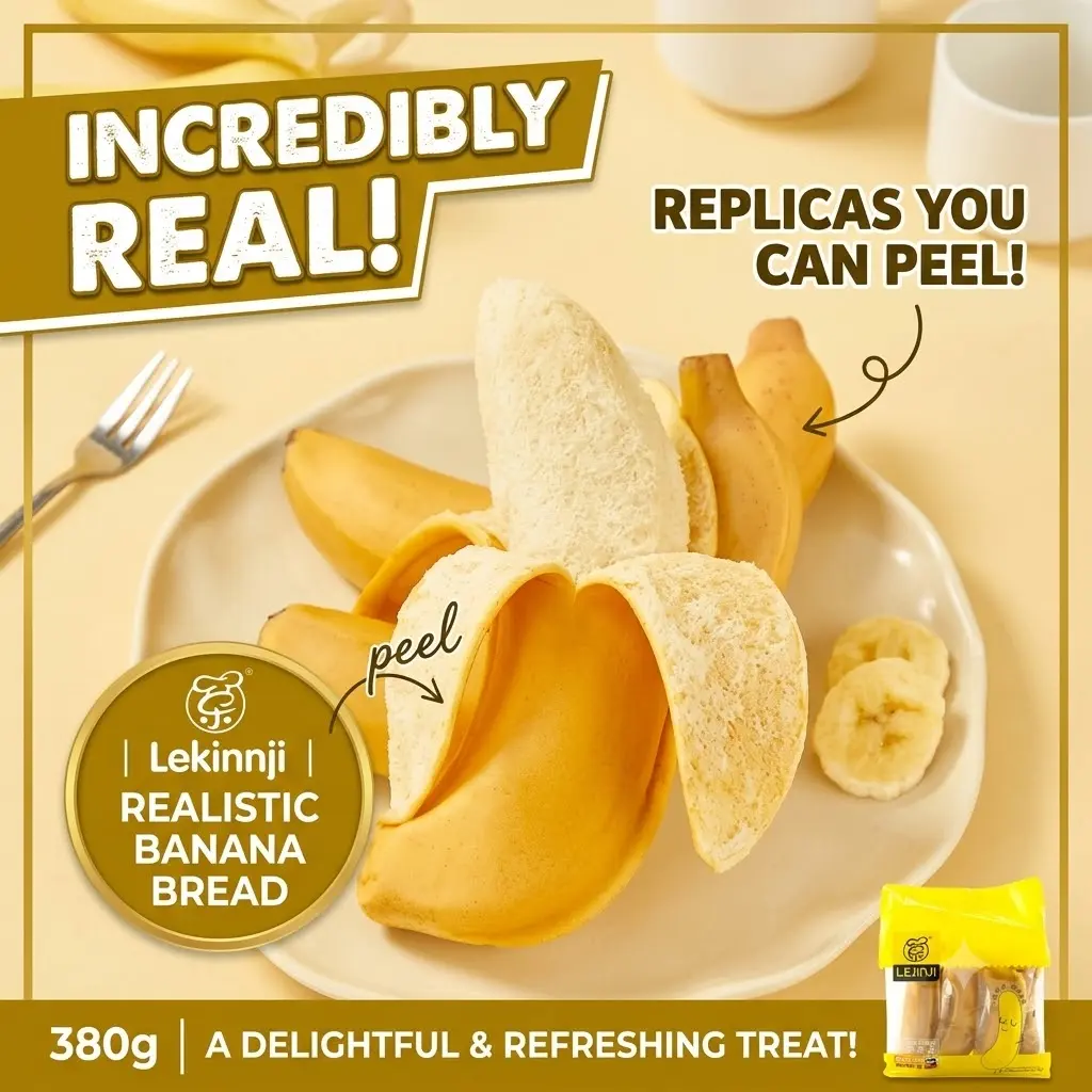 Lejinnji Peelable Banana Bread! Soft Sponge, Incredible Real Shape Snack Dessert! Fun To Eat! 380g/13.4Oz