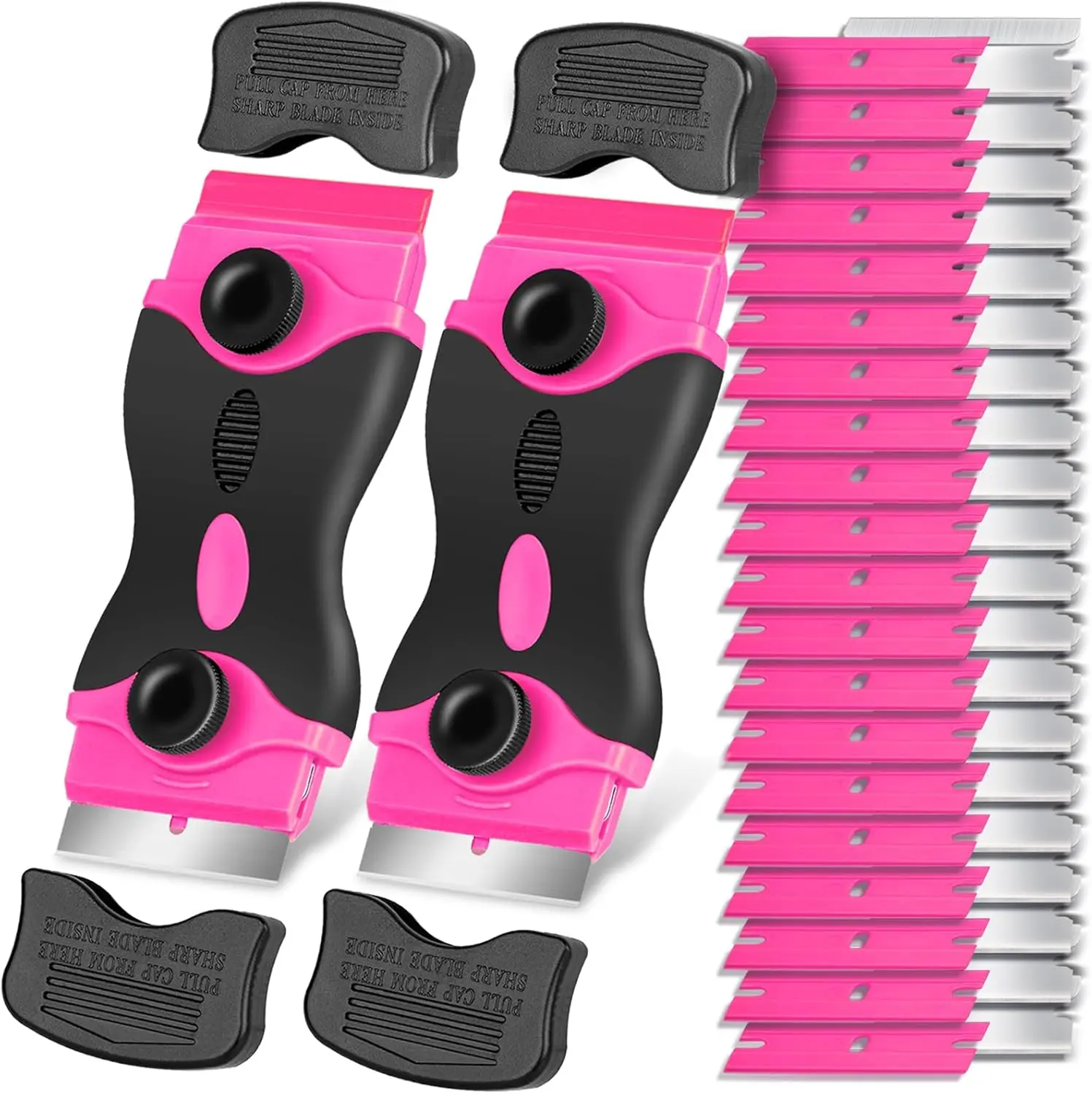 Razor Blade Scraper Tool Kit - 2Pack Razor Scrapers & 40Pcs Extra Blades, Plastic Paint Scraper Tool, Razor Scraper Tool for Glass Top Stove, Scrappers for Cleaning Window, Cooktop, Oven, Floor