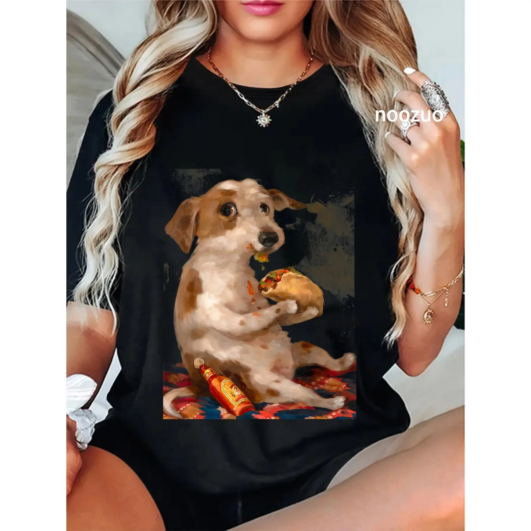 100% Cotton Dog Chill with Taco Vintage Funny Dog Taco Whimsical T-Shirt