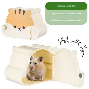 Cute Transparent Hamster Hideout House  Magnetic Door Shelter for Syrian Hamsters