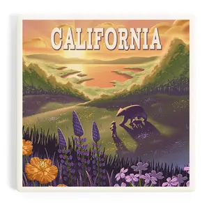 California Bear & Spring Flowers Litho