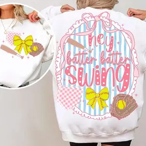 Preppy Softball Bow Glitter Shirt, Hey Batter Batter Swing Game Day Shirt, Softball Stripes Coquette Bow Shirt, Softball Mom Sports Shirt