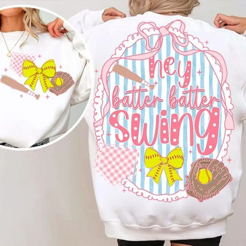 Preppy Softball Bow Glitter Shirt, Hey Batter Batter Swing Game Day Shirt, Softball Stripes Coquette Bow Shirt, Softball Mom Sports Shirt