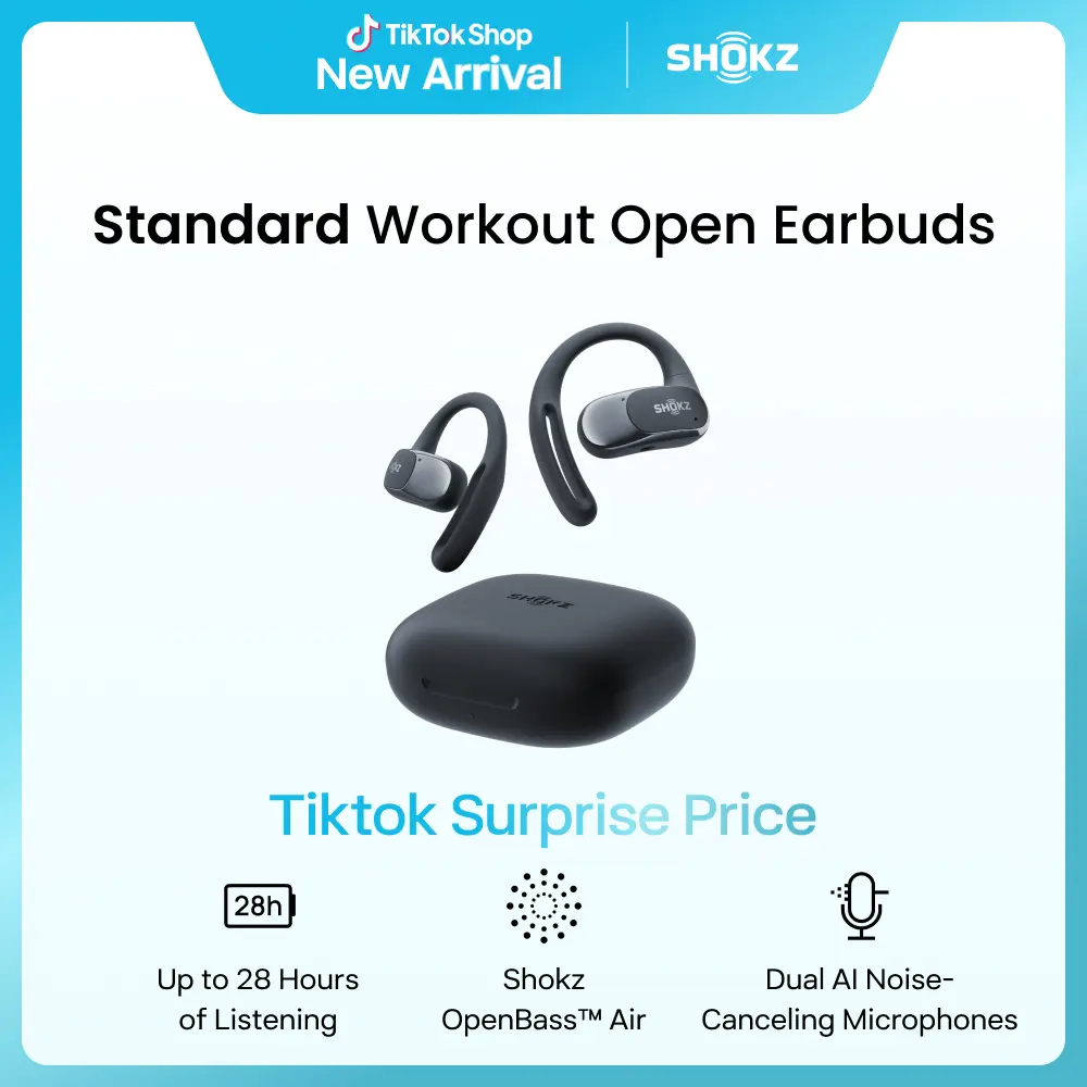 SHOKZ OpenFit Air True Wireless Open-Ear Headphones with IP54 Rated Water Resistance, Secure Earhooks, 0.3 oz Lightweight Design, Cutting Edge Features, App Compatibility for Daily Use - Black (Direct Pitch Inclusive),back to school,back to school haul