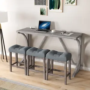 Bar Table Set with Power Outlet, Counter Height Table and Chairs Set, Breakfast Nook Bar Table with Outlet and Chairs, Dining Room Bar Table and Chairs for Kitchen, Grey