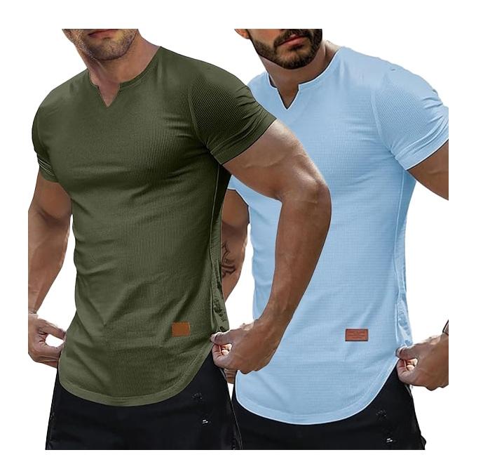 ELENCOCO Set of 2 Men's Plain Muscle Slim V-Neck Short Sleeve T-Shirt for Daily Outdoor Wear, Casual Athletic Wear, and Gym Workout Outdoorfun，Father's Day gift，Tiktok shop deals,Gifts for him,Valentines day outfit SpringStatements